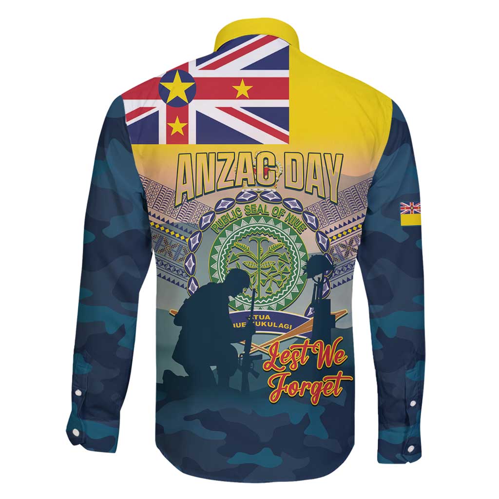 Niue ANZAC Day Family Matching Off Shoulder Maxi Dress and Hawaiian Shirt We Will Remember Them Camouflage Style