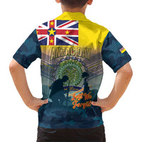 Niue ANZAC Day Family Matching Off Shoulder Short Dress and Hawaiian Shirt We Will Remember Them Camouflage Style