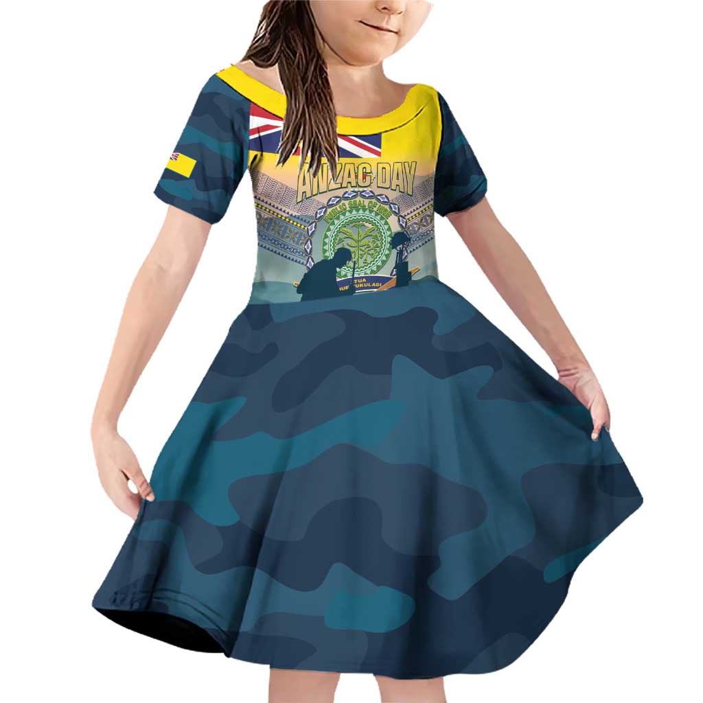 Niue ANZAC Day Family Matching Off Shoulder Short Dress and Hawaiian Shirt We Will Remember Them Camouflage Style