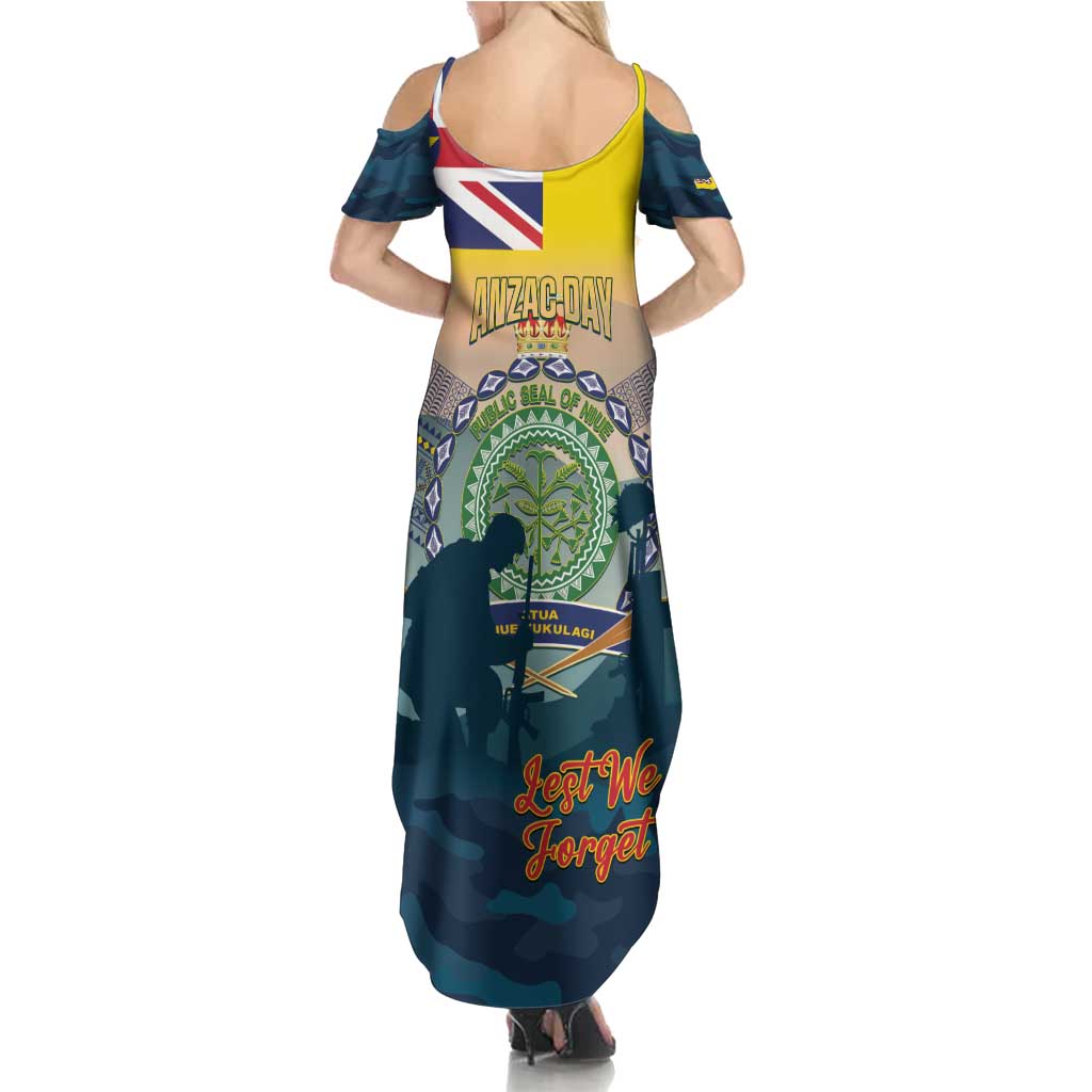Niue ANZAC Day Family Matching Summer Maxi Dress and Hawaiian Shirt We Will Remember Them Camouflage Style