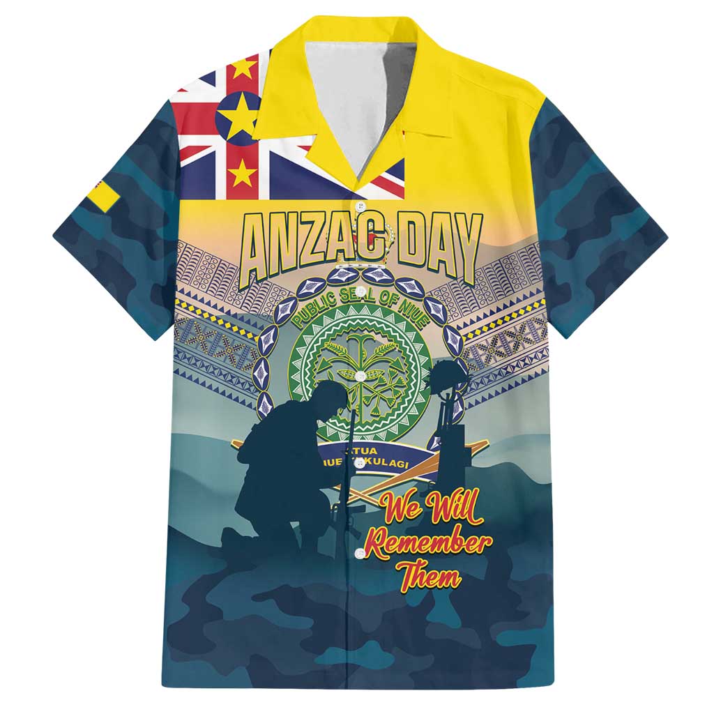 Niue ANZAC Day Family Matching Tank Maxi Dress and Hawaiian Shirt We Will Remember Them Camouflage Style