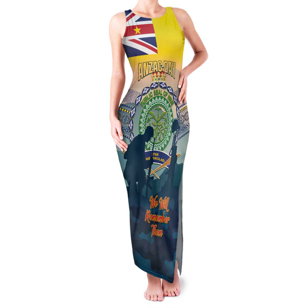 Niue ANZAC Day Family Matching Tank Maxi Dress and Hawaiian Shirt We Will Remember Them Camouflage Style