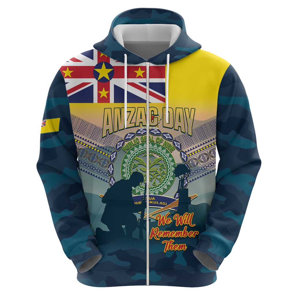 Niue ANZAC Day Hoodie We Will Remember Them Camouflage Style