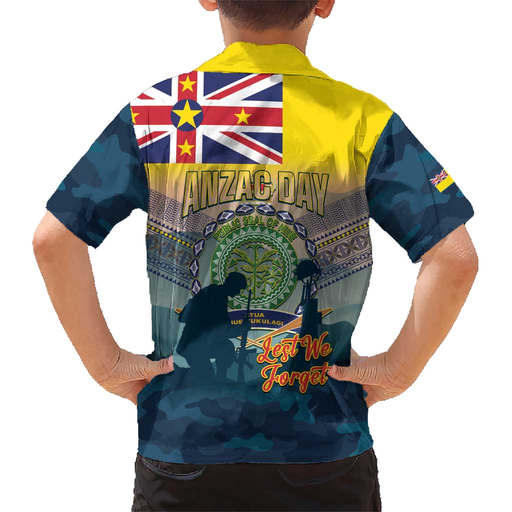 Niue ANZAC Day Kid Hawaiian Shirt We Will Remember Them Camouflage Style