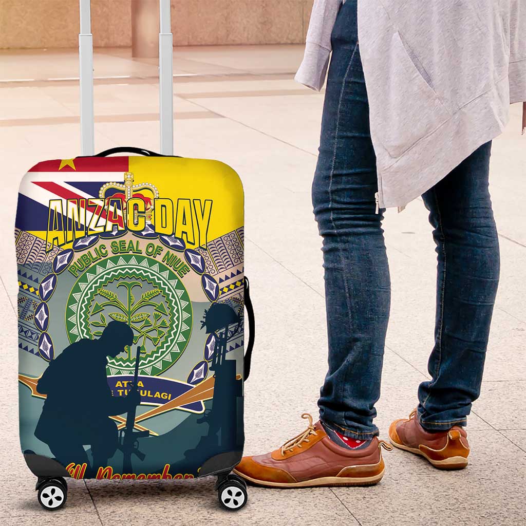 Niue ANZAC Day Luggage Cover We Will Remember Them Camouflage Style