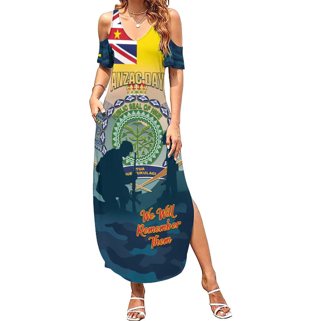 Niue ANZAC Day Summer Maxi Dress We Will Remember Them Camouflage Style