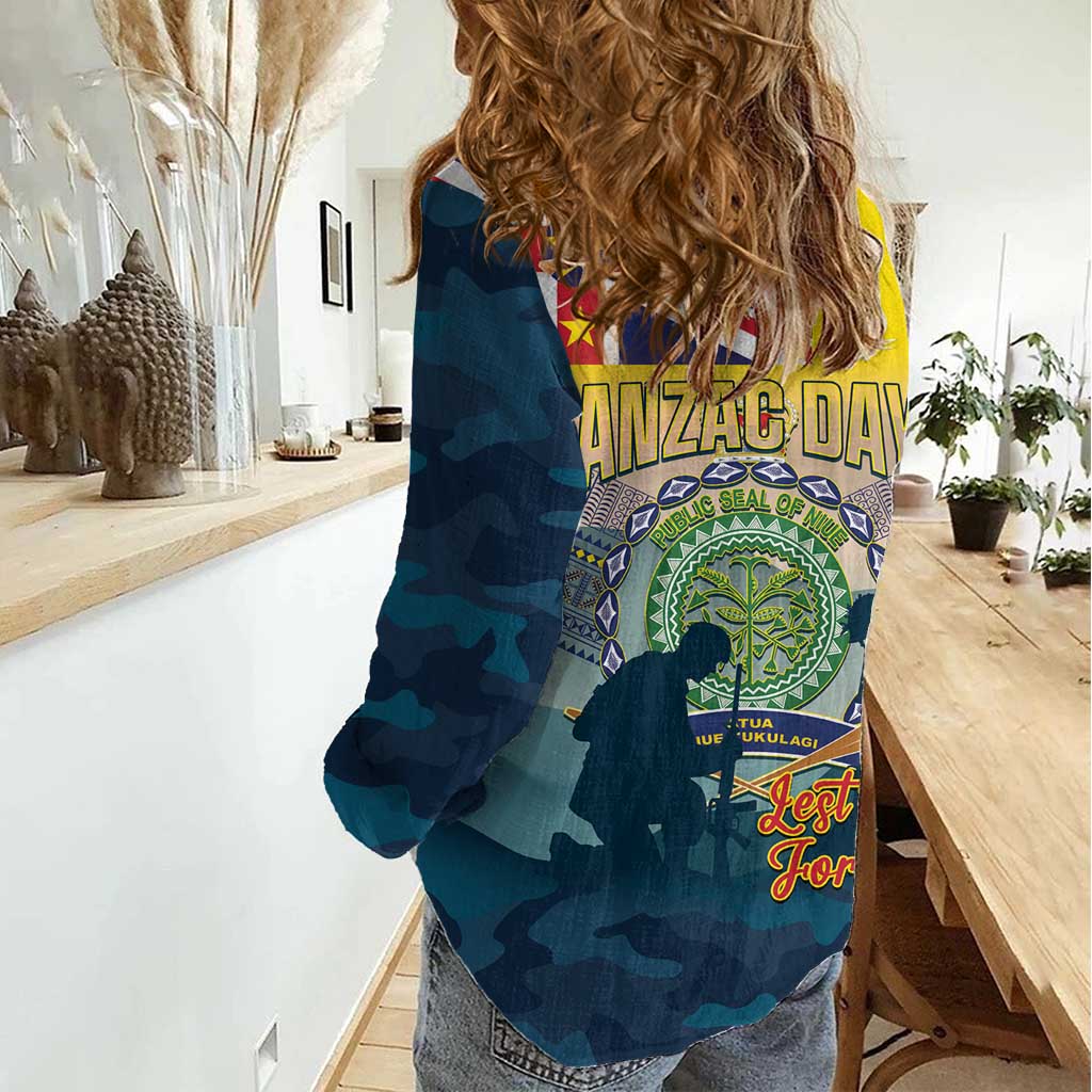 Niue ANZAC Day Women Casual Shirt We Will Remember Them Camouflage Style