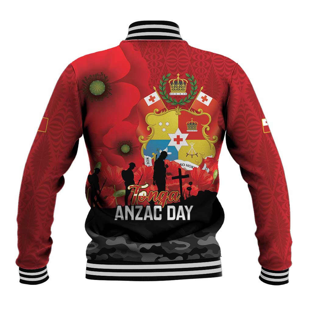 Tonga ANZAC Day Baseball Jacket Ngatu Pattern We Will Remember Them