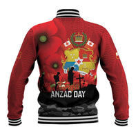 Tonga ANZAC Day Baseball Jacket Ngatu Pattern We Will Remember Them