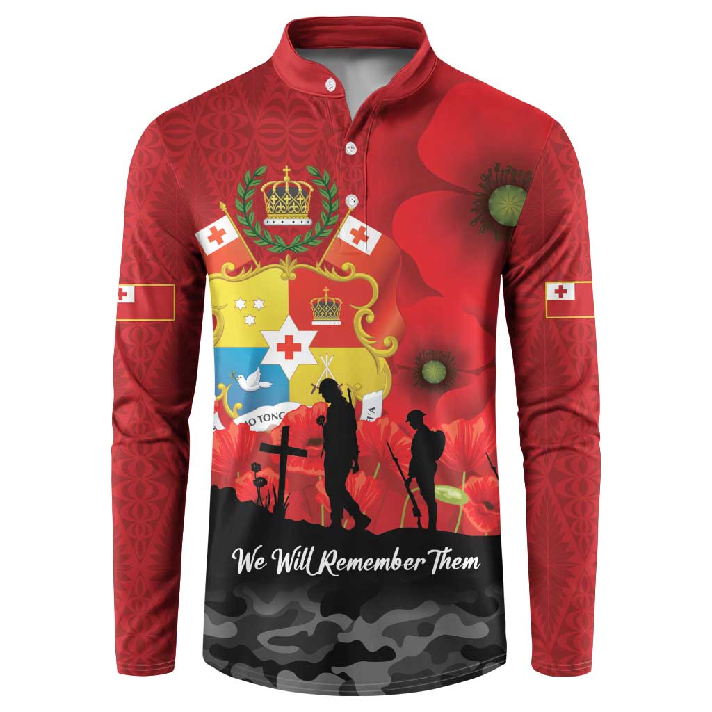 Tonga ANZAC Day Button Sweatshirt Ngatu Pattern We Will Remember Them