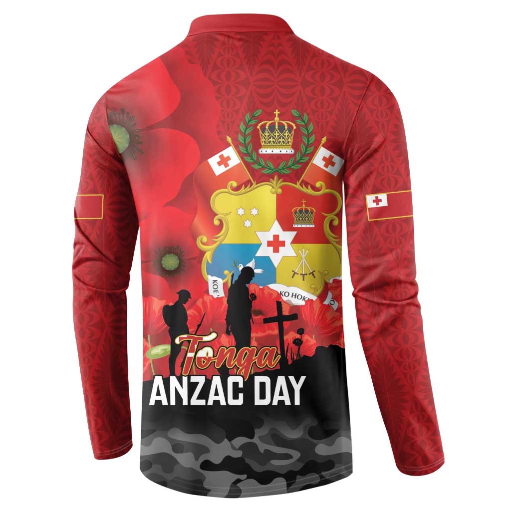 Tonga ANZAC Day Button Sweatshirt Ngatu Pattern We Will Remember Them