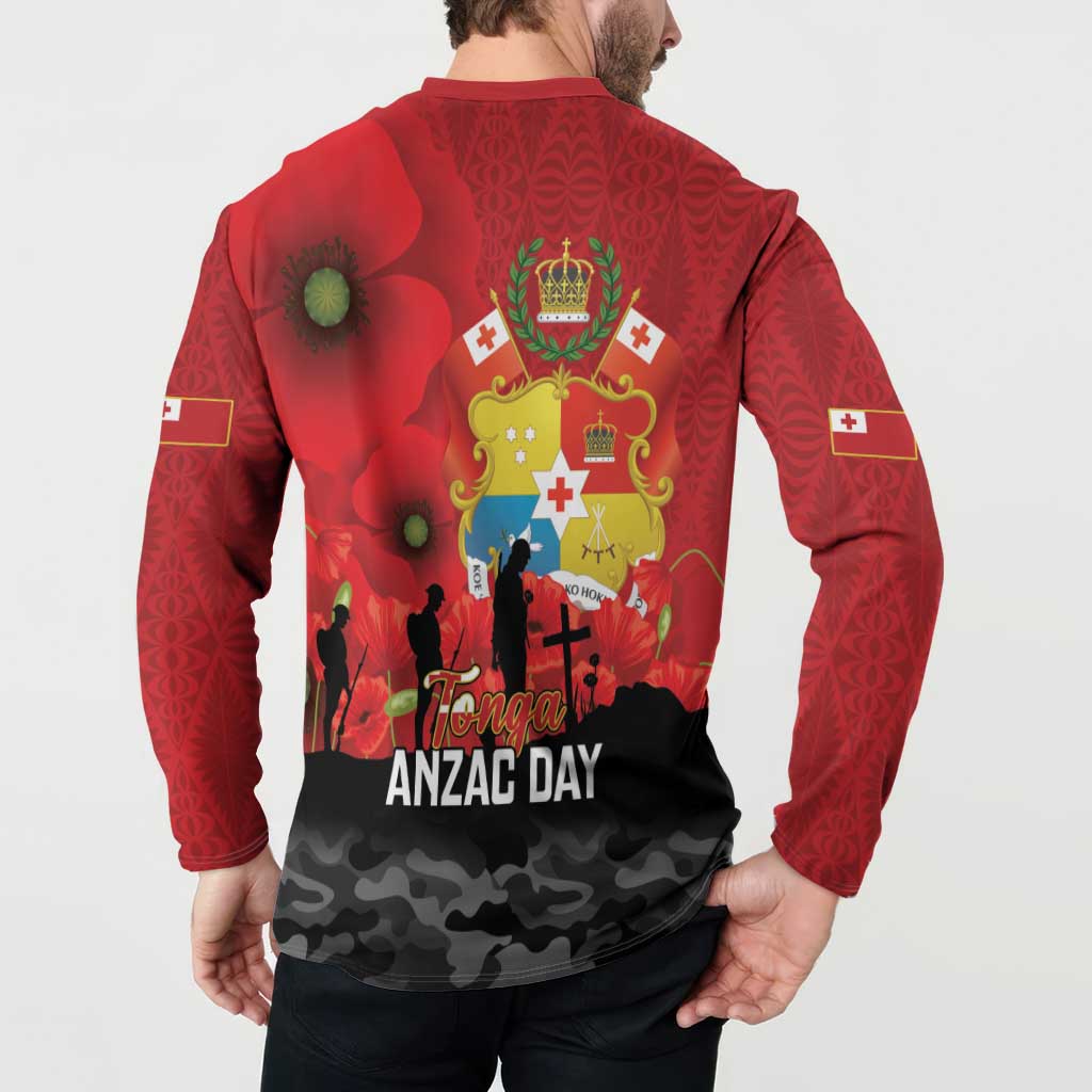 Tonga ANZAC Day Button Sweatshirt Ngatu Pattern We Will Remember Them
