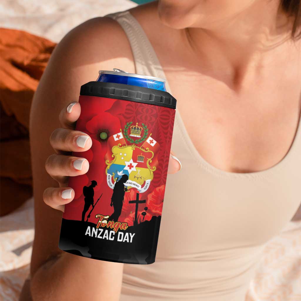 Tonga ANZAC Day 4 in 1 Can Cooler Tumbler Ngatu Pattern We Will Remember Them