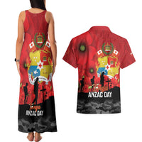 Tonga ANZAC Day Couples Matching Tank Maxi Dress and Hawaiian Shirt Ngatu Pattern We Will Remember Them