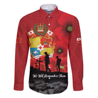 Tonga ANZAC Day Family Matching Off The Shoulder Long Sleeve Dress and Hawaiian Shirt Ngatu Pattern We Will Remember Them