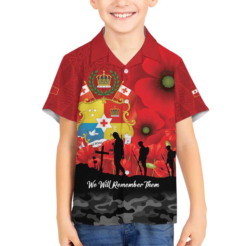 Tonga ANZAC Day Family Matching Off Shoulder Maxi Dress and Hawaiian Shirt Ngatu Pattern We Will Remember Them