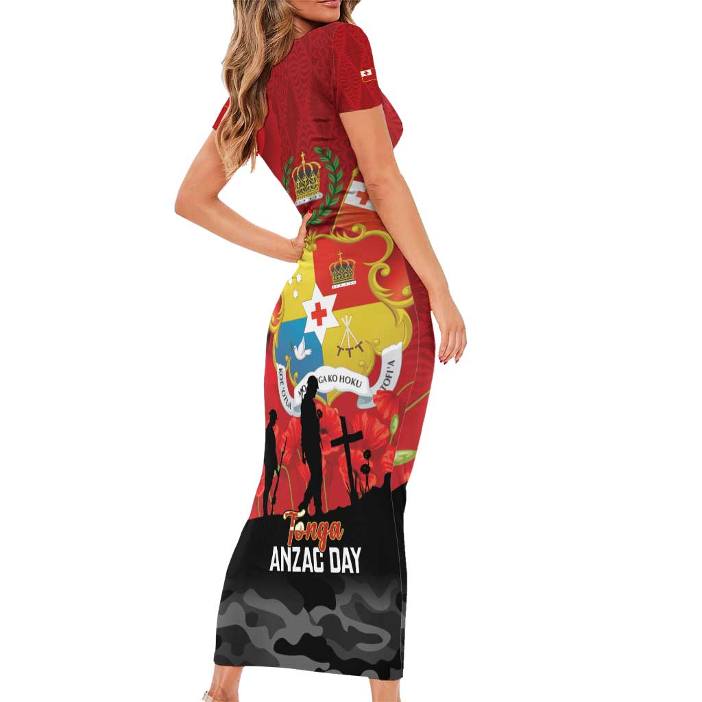 Tonga ANZAC Day Family Matching Short Sleeve Bodycon Dress and Hawaiian Shirt Ngatu Pattern We Will Remember Them