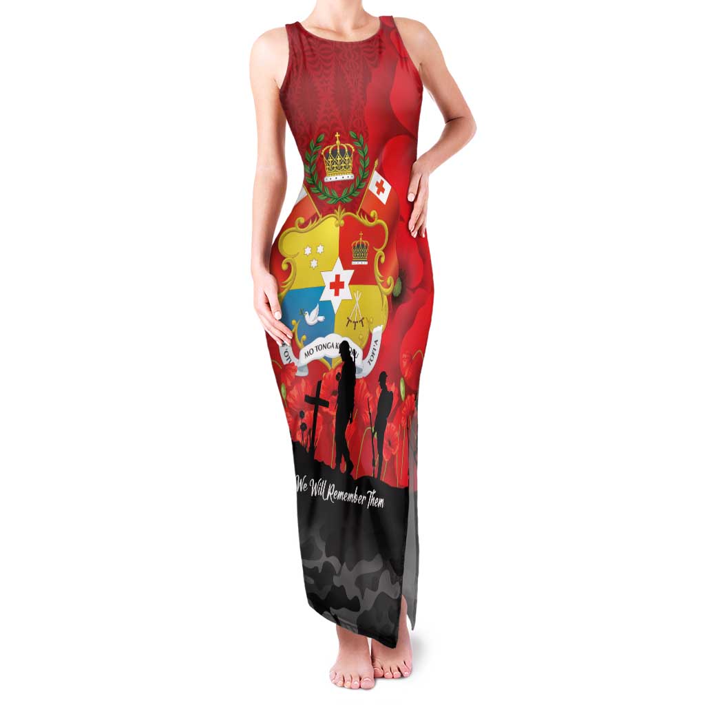 Tonga ANZAC Day Family Matching Tank Maxi Dress and Hawaiian Shirt Ngatu Pattern We Will Remember Them