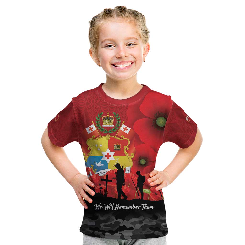 Tonga ANZAC Day Kid T Shirt Ngatu Pattern We Will Remember Them