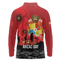 Tonga ANZAC Day Long Sleeve Polo Shirt Ngatu Pattern We Will Remember Them