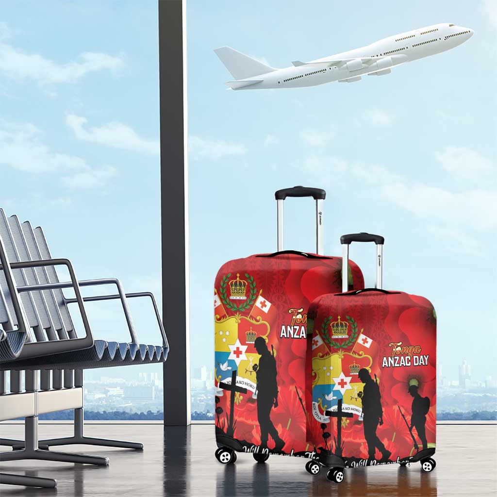 Tonga ANZAC Day Luggage Cover Ngatu Pattern We Will Remember Them