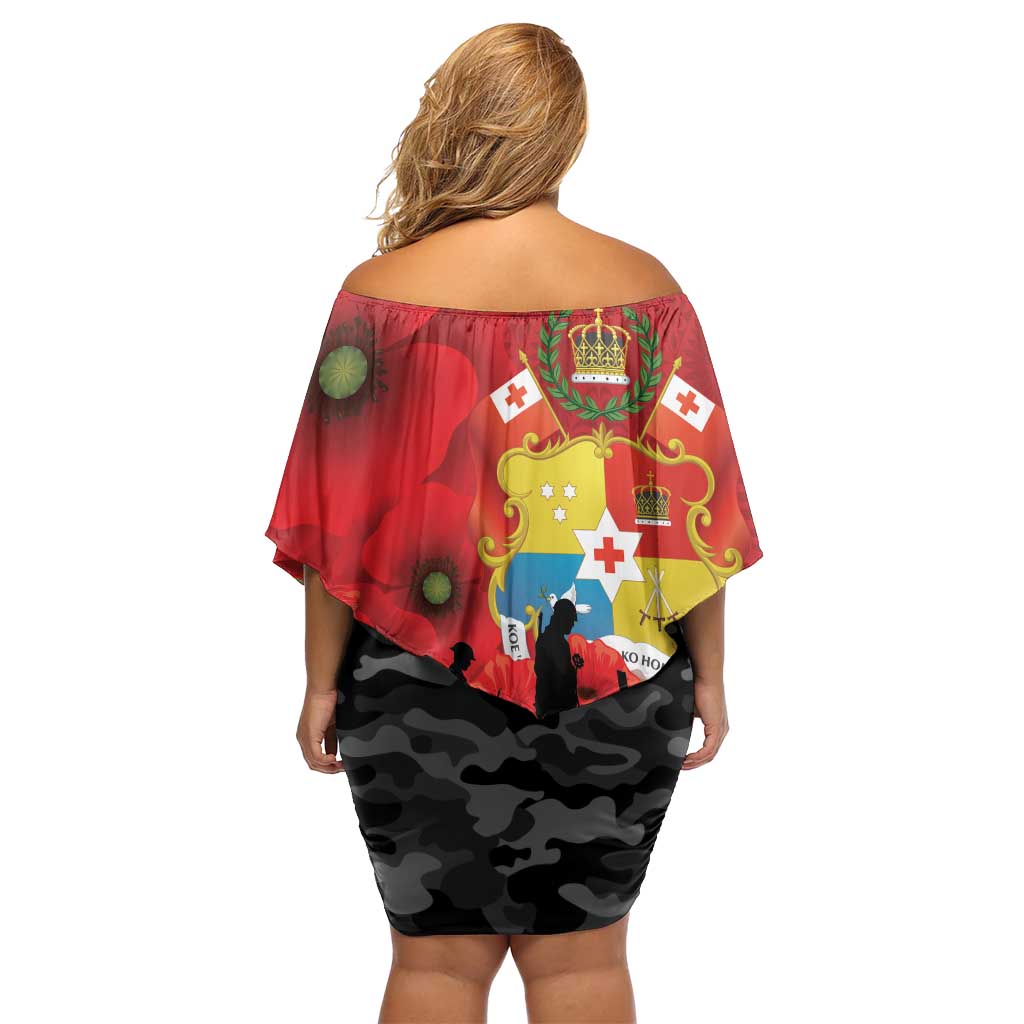 Tonga ANZAC Day Off Shoulder Short Dress Ngatu Pattern We Will Remember Them