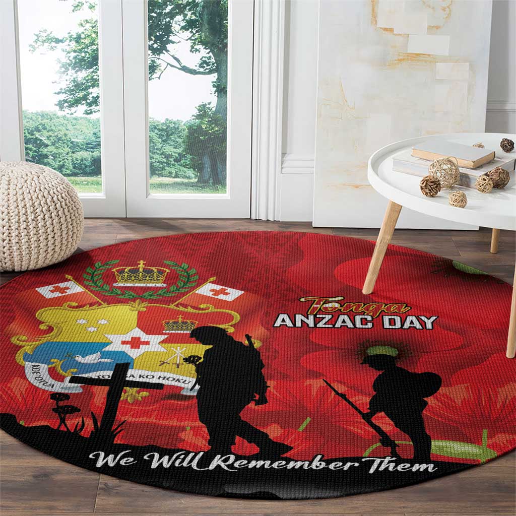 Tonga ANZAC Day Round Carpet Ngatu Pattern We Will Remember Them