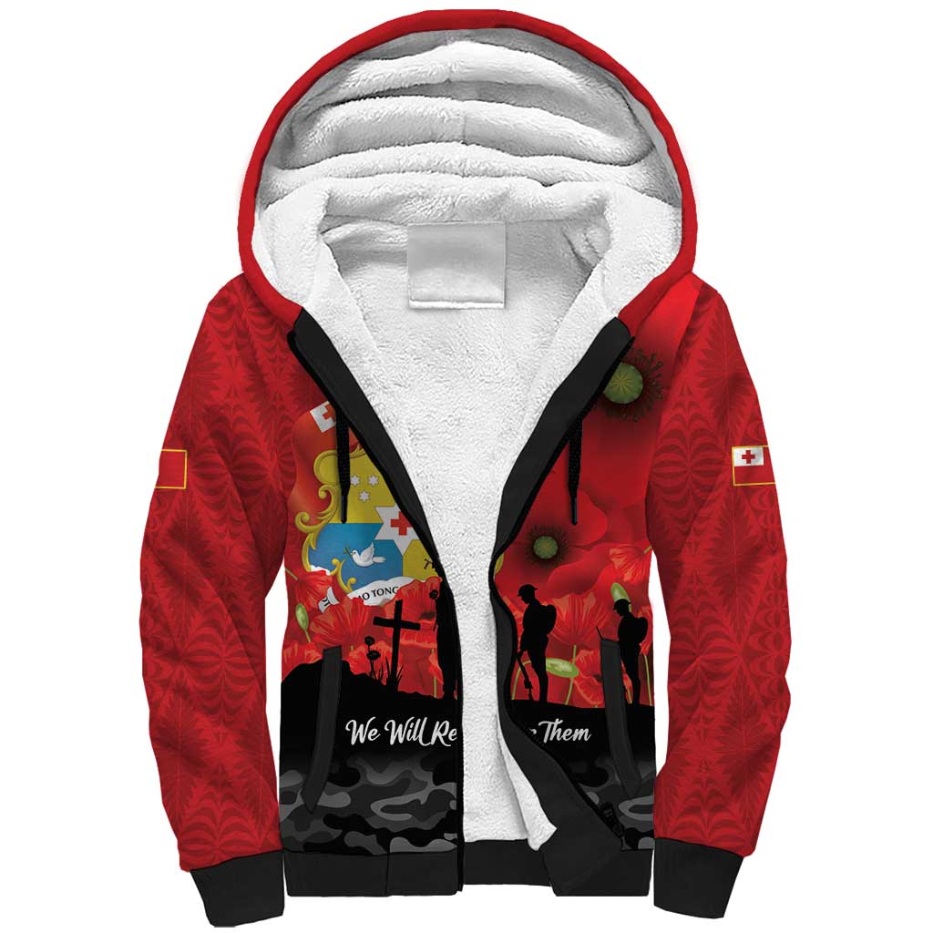 Tonga ANZAC Day Sherpa Hoodie Ngatu Pattern We Will Remember Them