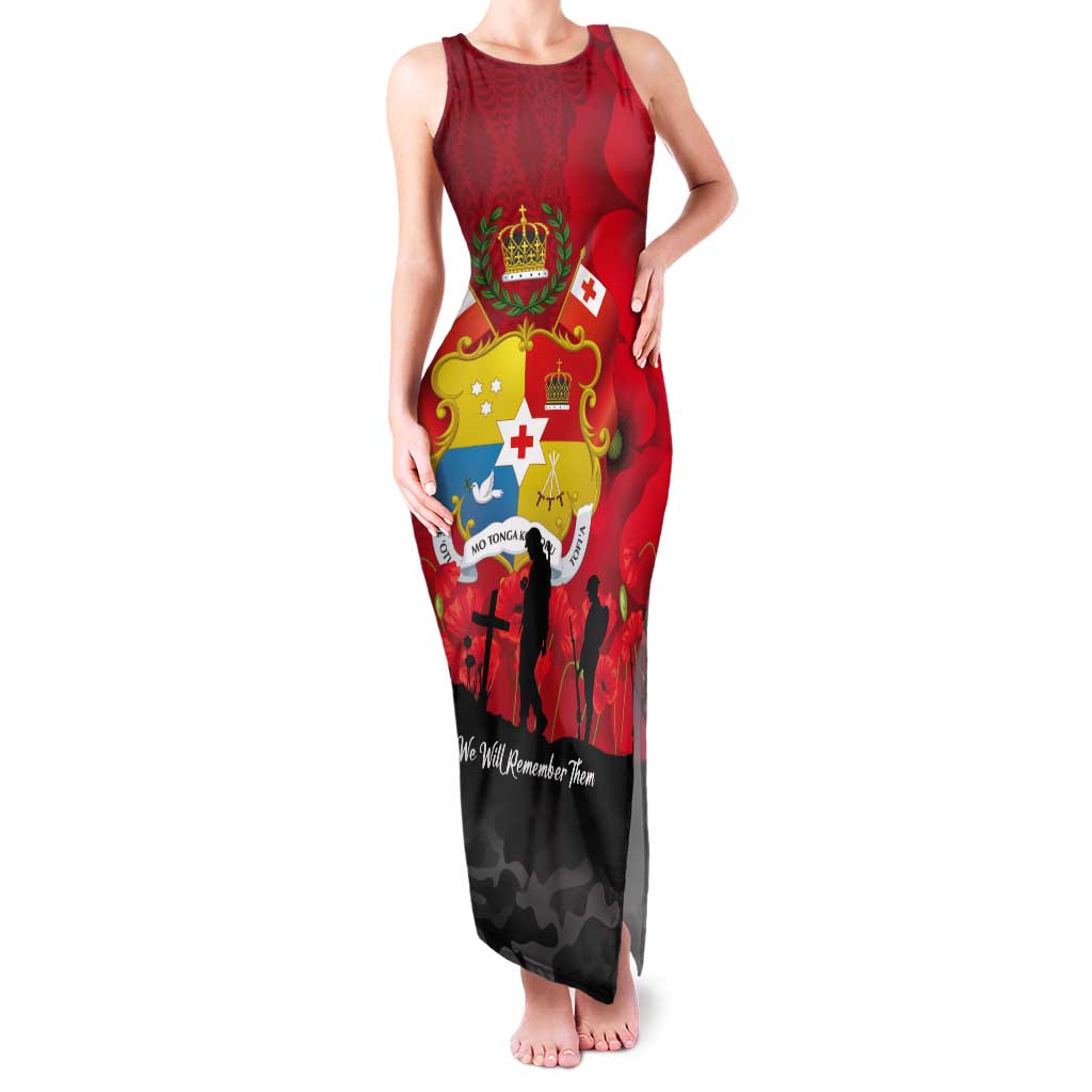 Tonga ANZAC Day Tank Maxi Dress Ngatu Pattern We Will Remember Them