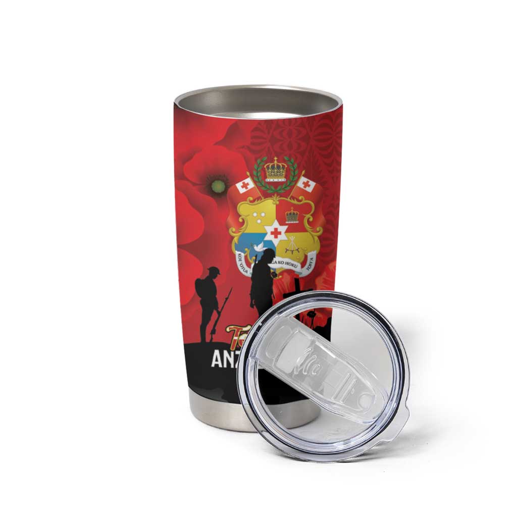Tonga ANZAC Day Tumbler Cup Ngatu Pattern We Will Remember Them