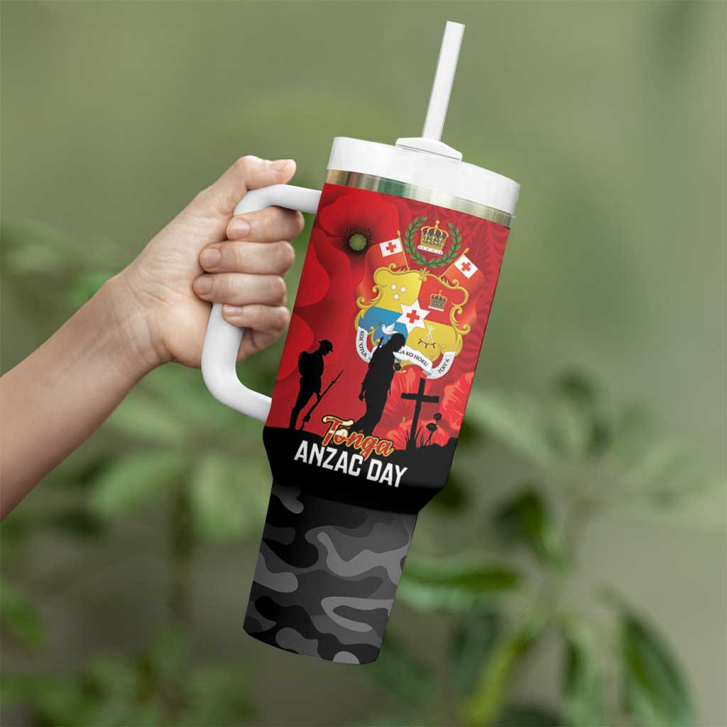 Tonga ANZAC Day Tumbler With Handle Ngatu Pattern We Will Remember Them