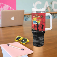 Tonga ANZAC Day Tumbler With Handle Ngatu Pattern We Will Remember Them
