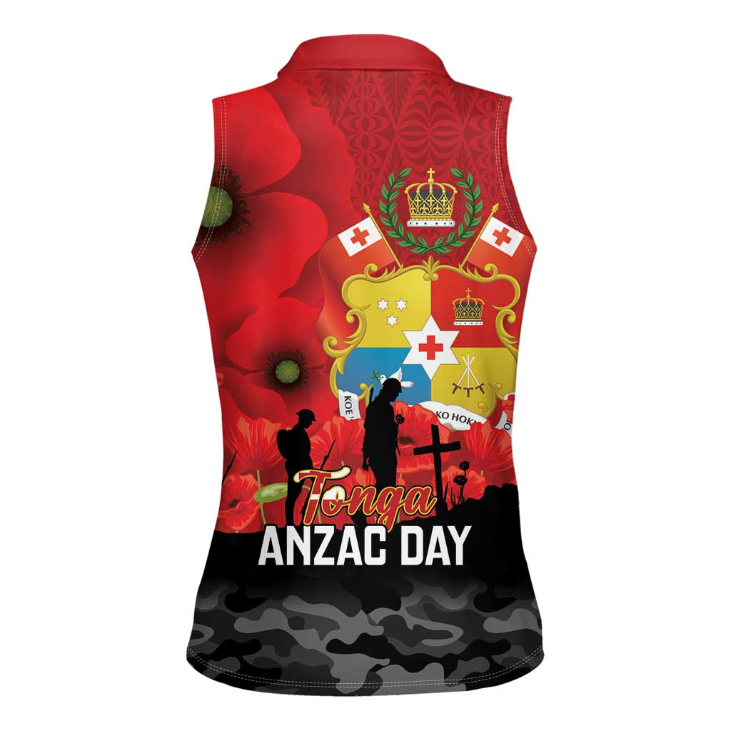 Tonga ANZAC Day Women Sleeveless Polo Shirt Ngatu Pattern We Will Remember Them