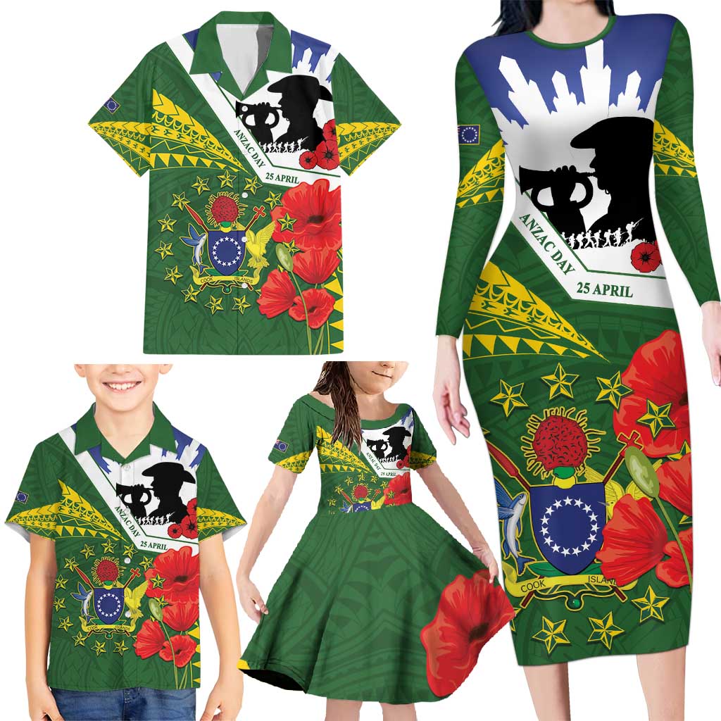 Cook Islands ANZAC Day Family Matching Long Sleeve Bodycon Dress and Hawaiian Shirt Last Post Lest We Forget LT14 - Polynesian Pride
