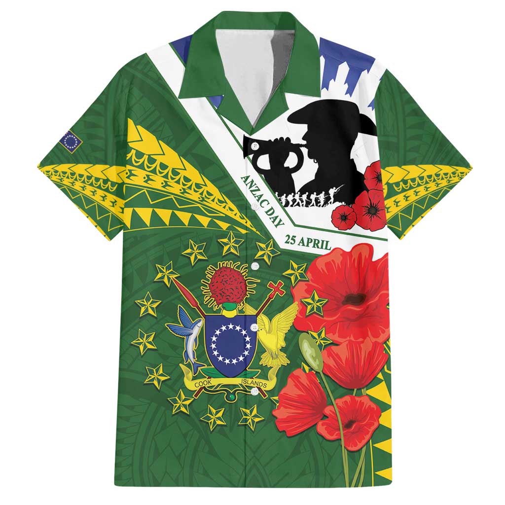 Cook Islands ANZAC Day Family Matching Long Sleeve Bodycon Dress and Hawaiian Shirt Last Post Lest We Forget LT14 Dad's Shirt - Short Sleeve Green - Polynesian Pride