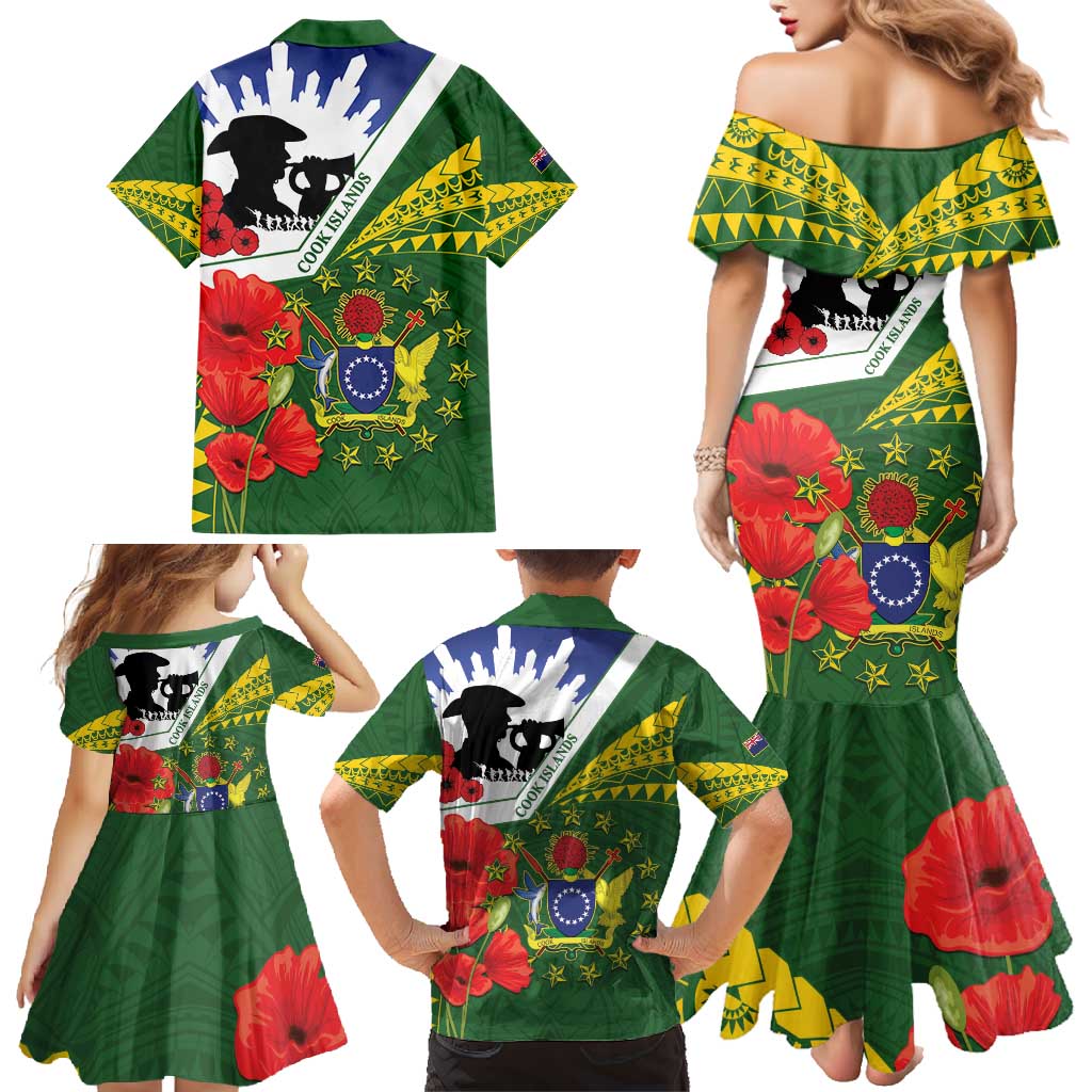 Cook Islands ANZAC Day Family Matching Mermaid Dress and Hawaiian Shirt Last Post Lest We Forget