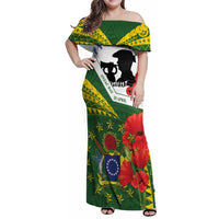 Cook Islands ANZAC Day Family Matching Off Shoulder Maxi Dress and Hawaiian Shirt Last Post Lest We Forget