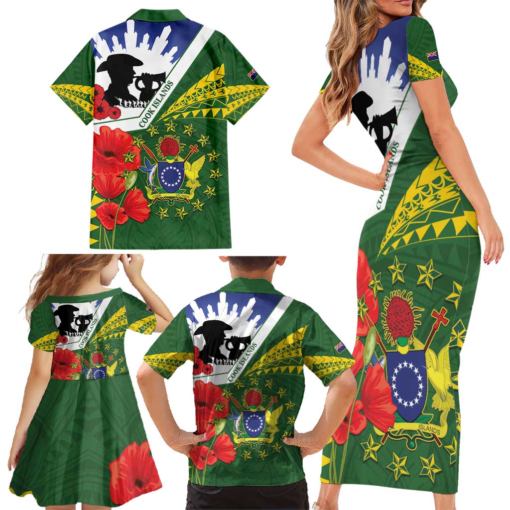 Cook Islands ANZAC Day Family Matching Short Sleeve Bodycon Dress and Hawaiian Shirt Last Post Lest We Forget LT14 - Polynesian Pride