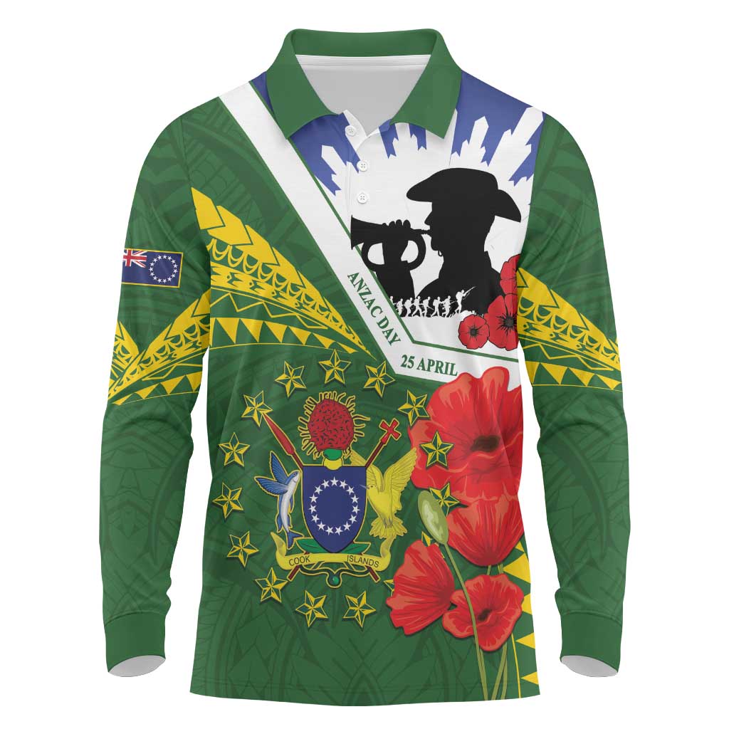 Cook Islands ANZAC Day Long Sleeve Polo Shirt Last Post Lest We Forget