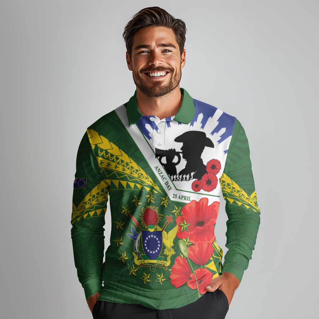 Cook Islands ANZAC Day Long Sleeve Polo Shirt Last Post Lest We Forget