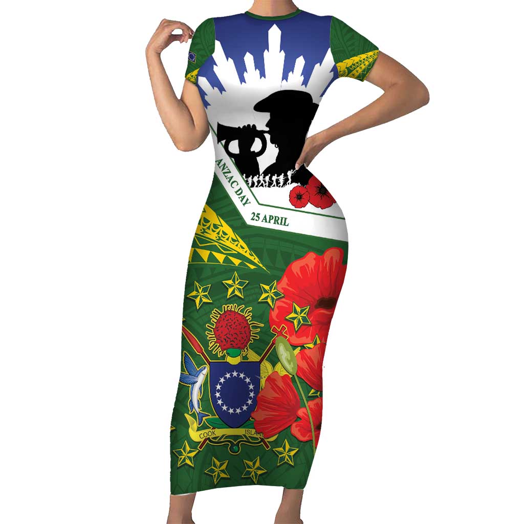 Cook Islands ANZAC Day Short Sleeve Bodycon Dress Last Post Lest We Forget
