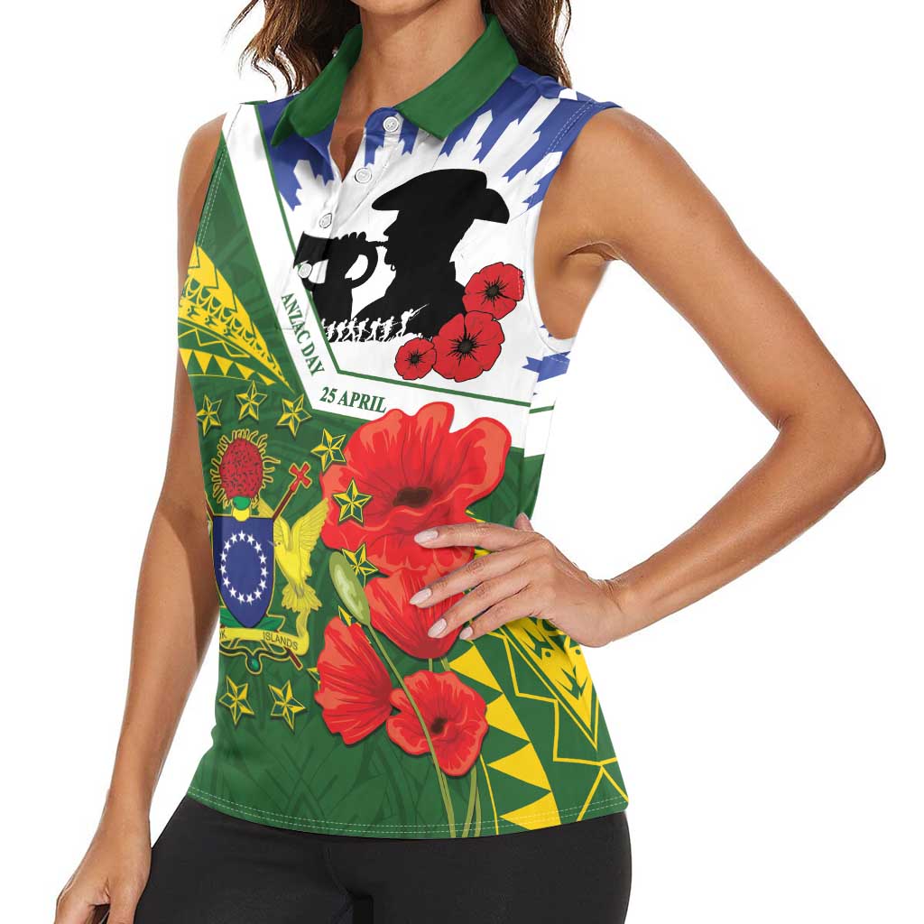 Cook Islands ANZAC Day Women Sleeveless Polo Shirt Last Post Lest We Forget