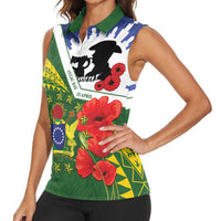 Cook Islands ANZAC Day Women Sleeveless Polo Shirt Last Post Lest We Forget