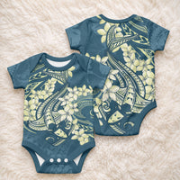 Cyan Polynesia Hammerhead Shark Tattoo With Plumeria Lei Baby Onesie LT14 - Polynesian Pride