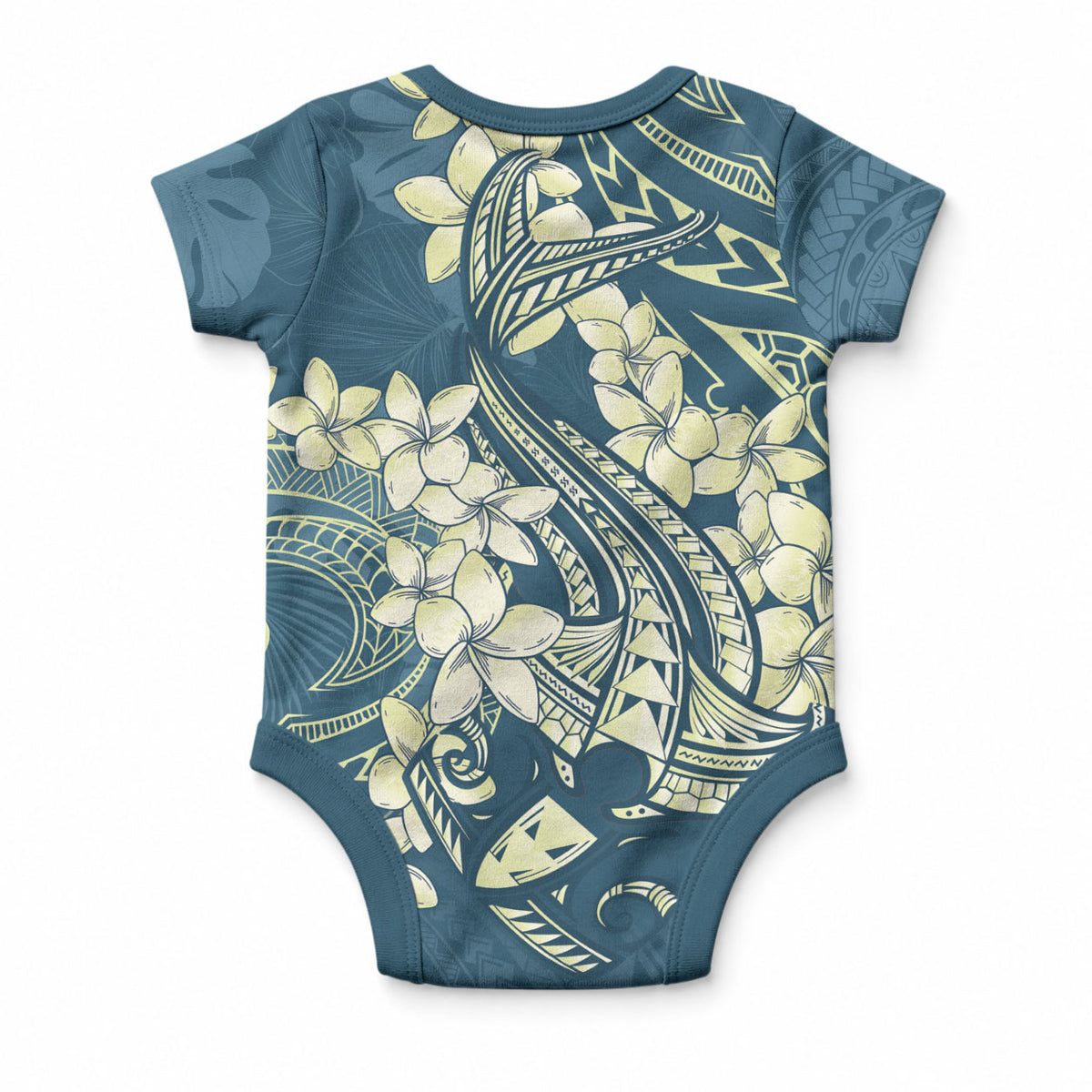Cyan Polynesia Hammerhead Shark Tattoo With Plumeria Lei Baby Onesie LT14 - Polynesian Pride