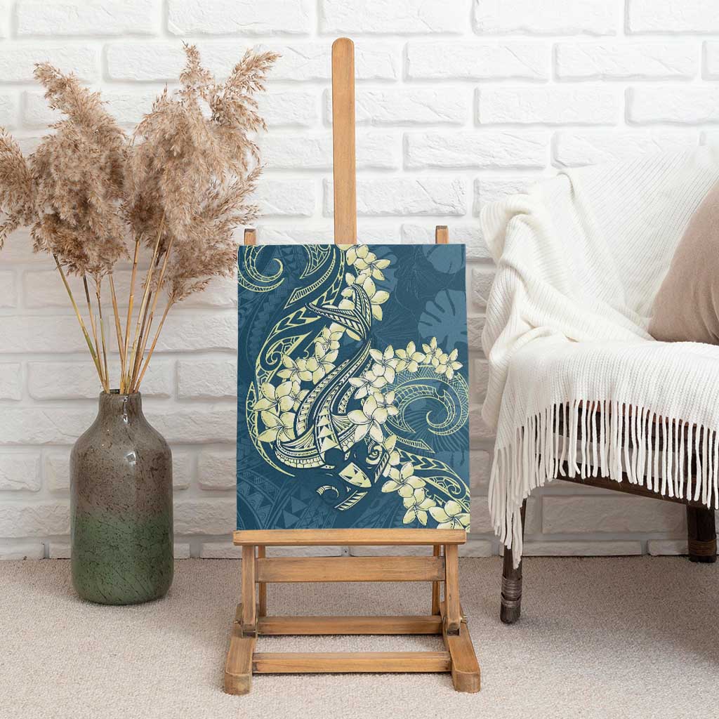 Cyan Polynesia Hammerhead Shark Tattoo With Plumeria Lei Canvas Wall Art