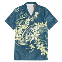 Cyan Polynesia Hammerhead Shark Tattoo With Plumeria Lei Family Matching Mermaid Dress and Hawaiian Shirt LT14 Dad's Shirt - Short Sleeve Cyan - Polynesian Pride