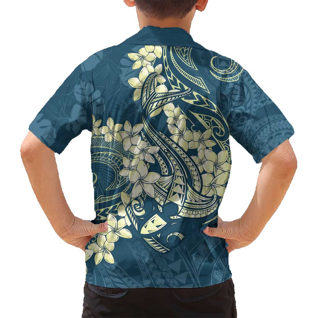 Cyan Polynesia Hammerhead Shark Tattoo With Plumeria Lei Family Matching Off Shoulder Maxi Dress and Hawaiian Shirt LT14 - Polynesian Pride