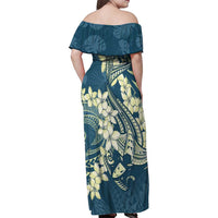 Cyan Polynesia Hammerhead Shark Tattoo With Plumeria Lei Family Matching Off Shoulder Maxi Dress and Hawaiian Shirt LT14 - Polynesian Pride