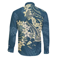 Cyan Polynesia Hammerhead Shark Tattoo With Plumeria Lei Family Matching Puletasi and Hawaiian Shirt